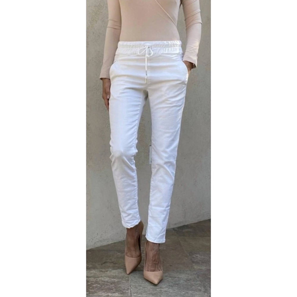Bevy Flog Shely‎ Pants White Snake Print Drawstring Skinny Leg Size 30